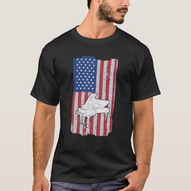 Piano Usa Flag Piano Player Pianist T Shirt (Framsida)