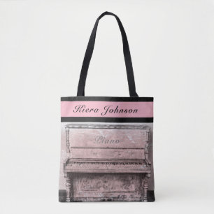 Piano Vintage Antique Music Tote Namn Monogram Tygkasse