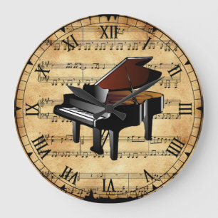 Piano ~ Vintage Lakanens musikbakgrund ~ Unik Stor Klocka