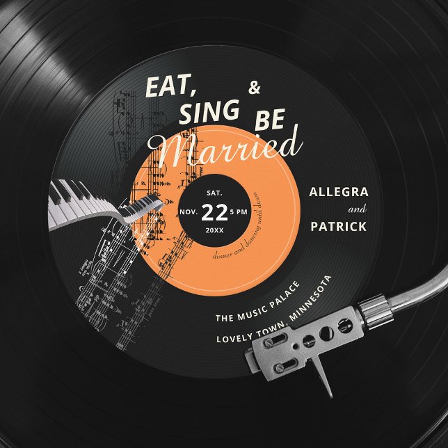 Piano Vinyl Music Partitions Thmet Black Bröllop Inbjudningar (Skapare uppladdad)