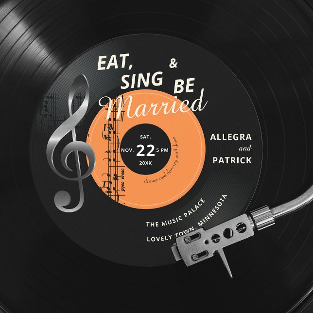 Piano Vinyl Music ThLED Treble Clef Black Bröllop Inbjudningar (Skapare uppladdad)