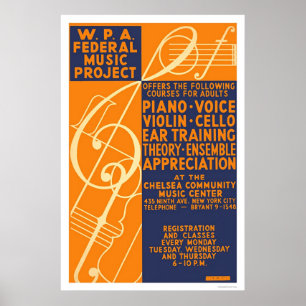 Piano Violin Classes 1939 WPA Poster