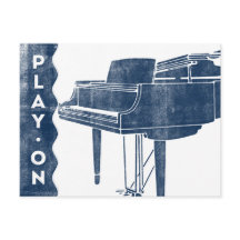 Piano-vykort - Vintage Retro Navy Blue White