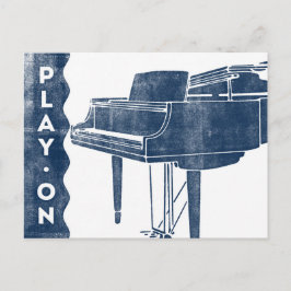 Piano-vykort - Vintage Retro Navy Blue White Vykort