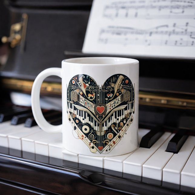 Pianohjärta Musik Älskare Present Kaffemugg (Skapare uppladdad)