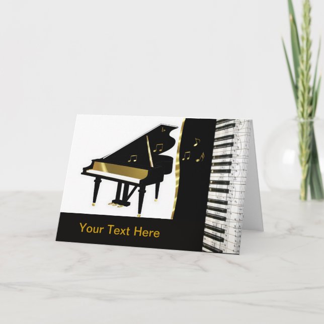 Pianoinbjudanguld och svart tangentbord inbjudan (Framsida)