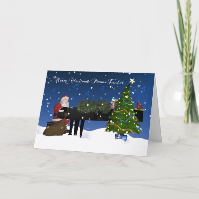 Pianolärarekort med Santa som leker pianot Helgkort (Framsida)