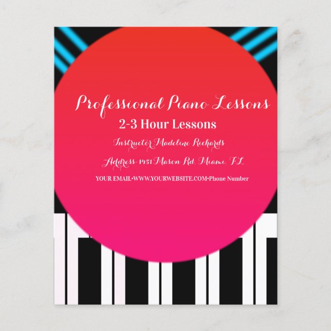 Pianolektion Musikaliskt Klaverlärare Lärare Flygblad (Framsidan)