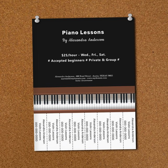 Pianolektioner Avrivbara Remsor Flyer (Piano Lessons Tear Off Strips Flyer)