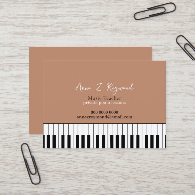 Pianolektioner Musiklärare boho brun Visitkort (Fram/Back In Situ)