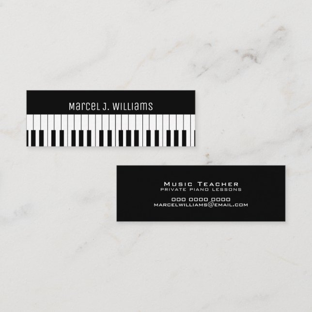Pianolektioner Musiklärare Svart Mini Visitkort (Fram/baksida)