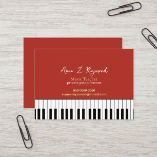 Pianolektioner Musiklärare tegelröd Visitkort