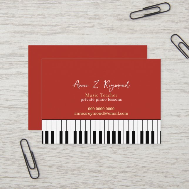 Pianolektioner Musiklärare tegelröd Visitkort (Fram/Back In Situ)