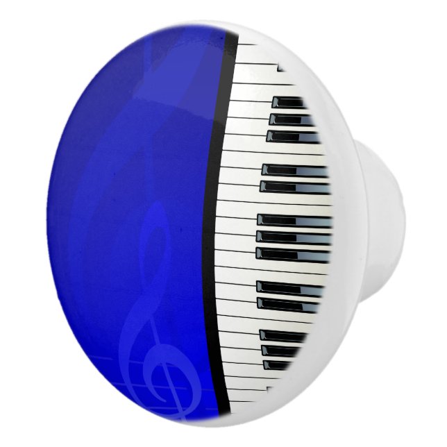 Pianonycklar med blått verkställer musik noter knopp (Höger)