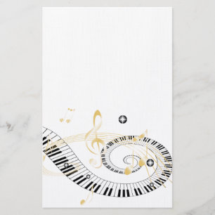 Pianonycklar och guld- musik noter brevpapper