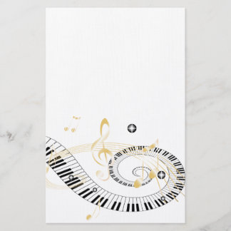Pianonycklar och guld- musik noter brevpapper