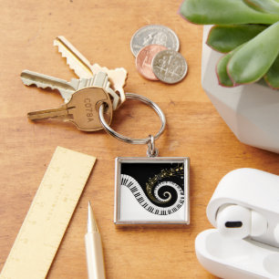 Pianonycklar och guld- musik noter Keychain Fyrkantig Silverfärgad Nyckelring