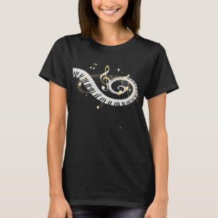 Pianonycklar och guld- musik noter tee shirt