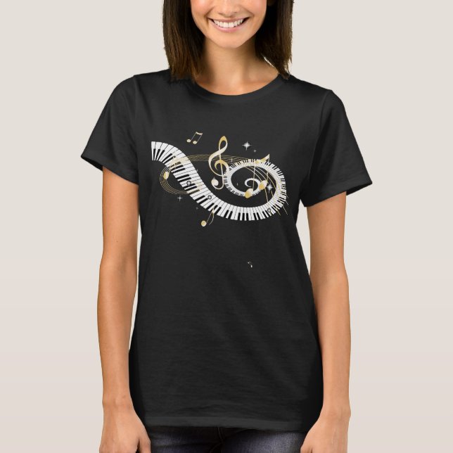 Pianonycklar och guld- musik noter tee shirt (Framsida)
