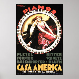 PIANOS CASA AMERICA 1930-Vintagens teatermusikal Poster