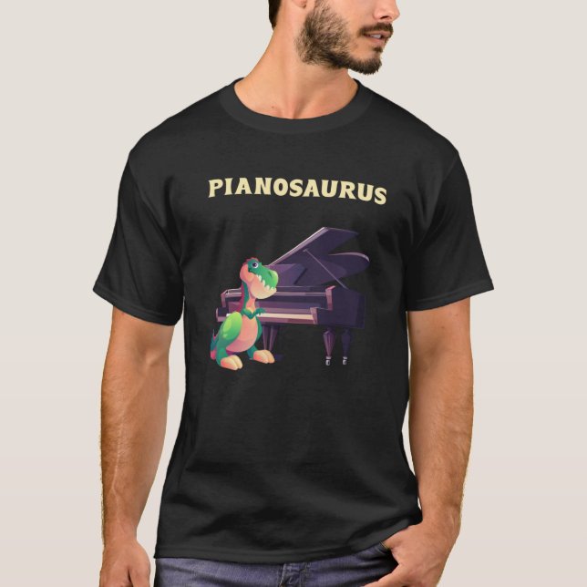 Pianosaurus Kid Piano Player Dino T Shirt (Framsida)