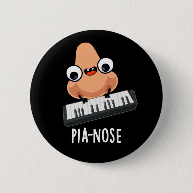Pianose Funny Piano Nose Pun Mörk BG Knapp (Framsida)