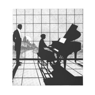 Pianosilhuett Art Deco-stil Svart och Vitt Anteckningsblock