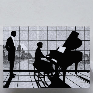 Pianosilhuett Art Deco-stil Svart och Vitt Poster