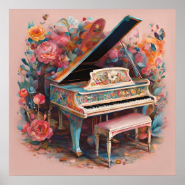 Pianot i blomning fantasin poster
