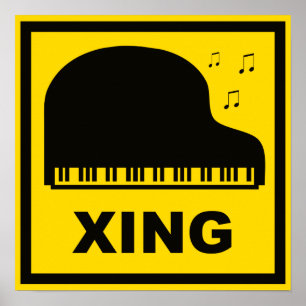 Pianot som korsar Xing, trafikerar undertecknar Poster