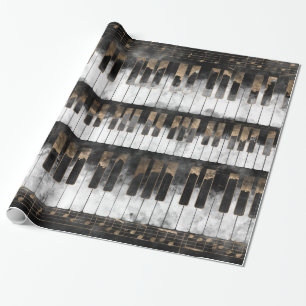 Pianot stämm och noterar - vattenfärgen och guld presentpapper
