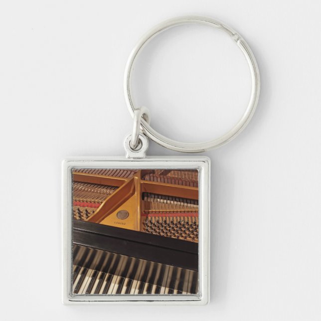 Pianotangentbord Keychain Fyrkantig Silverfärgad Nyckelring (Framsidan)