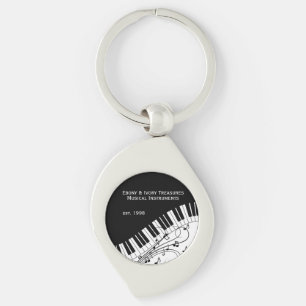 Pianotangentbord Musik Design Två Linjer Företag Swirl Silverfärgad Nyckelring