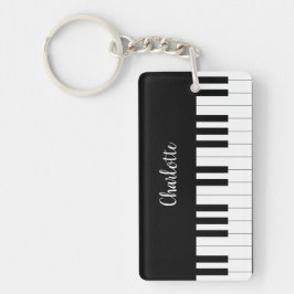 Pianotangentbord, svartvit rektangelkeychain