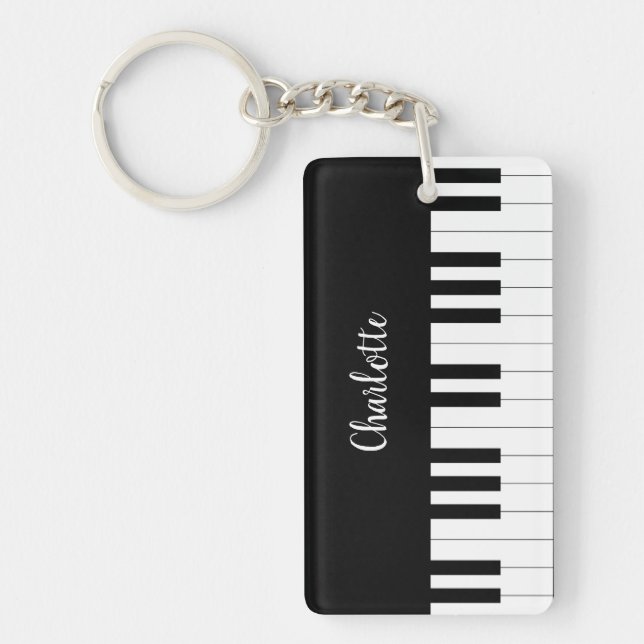 Pianotangentbord, svartvit rektangelkeychain (Framsidan)