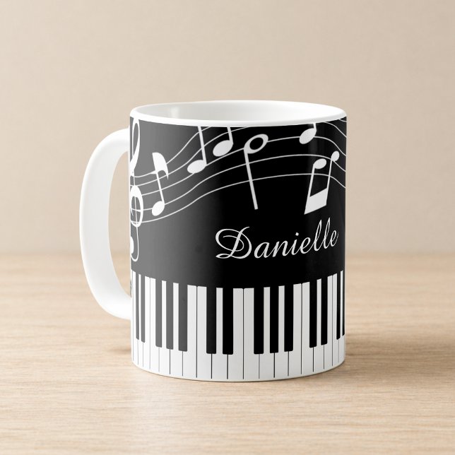 Pianotoner Skriptnamn Svart Vitt Kaffemugg (Skapare uppladdad)