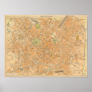 Pianta di Milano - Karta i Milano, Italien Poster