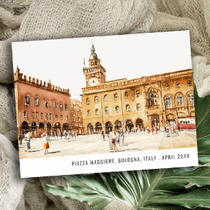 Piazza Bologna Italien Akvarell Italiensk Resa Vykort
