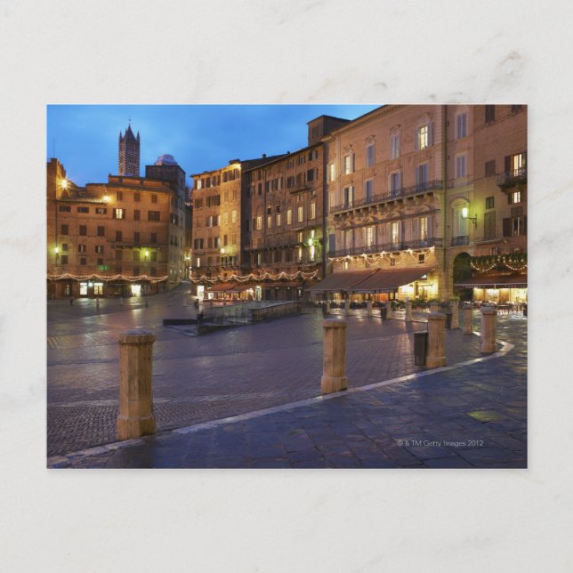 Piazza Del Campo vid dusk, Siena. Vykort (Framsida)