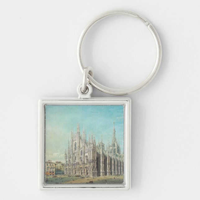 Piazza del Duomo i Milano av Carlo Bossoli Fyrkantig Silverfärgad Nyckelring (Framsidan)