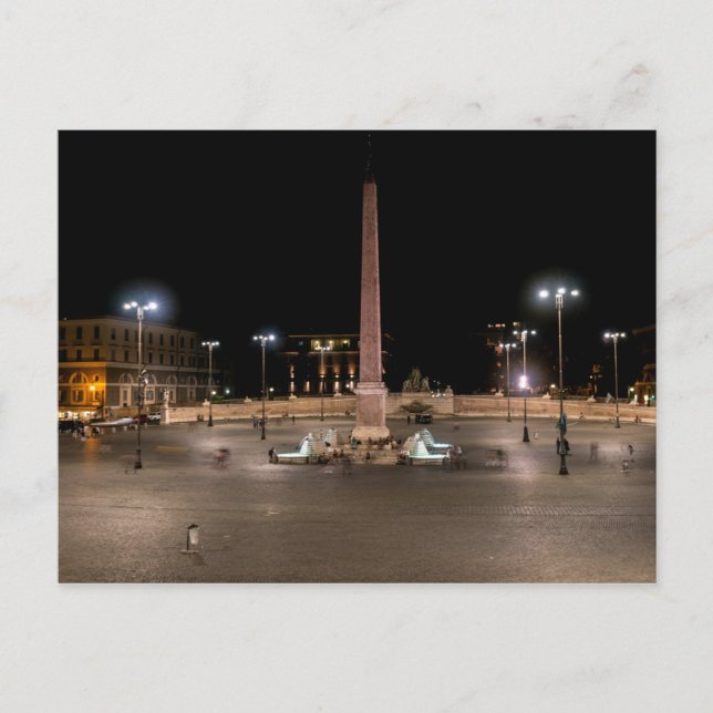 Piazza del Popolo nattetid - Rom, Italien Vykort (Framsida)