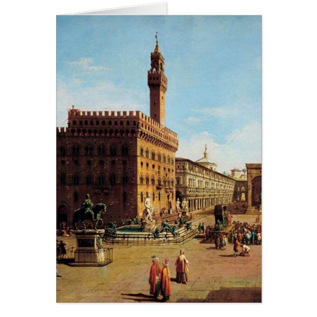 Piazza della Signoria i Florens Hälsningskort (Framsidan)