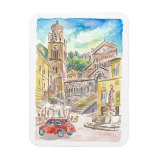 Piazza Duomo i Amalfi Driving in Red Car i Bukt Magnet