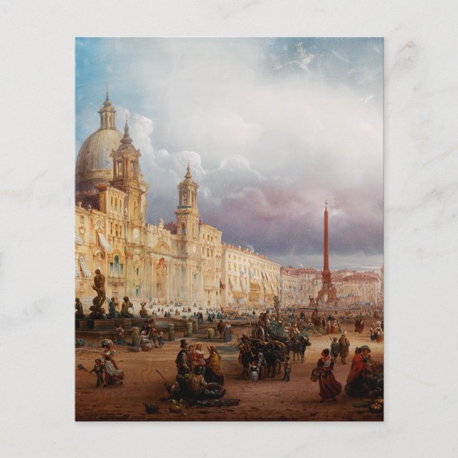 Piazza Navona Rom Marknad 1850-talet Konst (Framsida)
