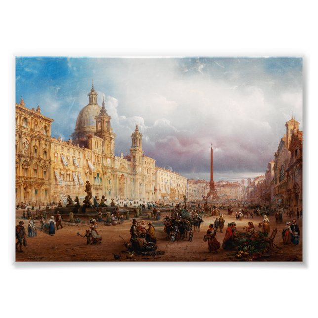 Piazza Navona Rom Marknad 1850-talet Konst Fototryck (Framsidan)