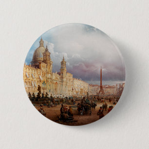 Piazza Navona Rom Marknad 1850-talet Konst Knapp