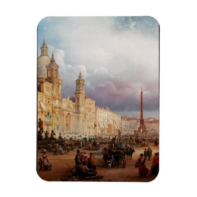 Piazza Navona Rom Marknad 1850-talet Konst Magnet (Vertikal)