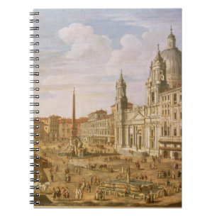 Piazza Navona, Rome, tittar södra in mot Palazzo Anteckningsbok Med Spiral