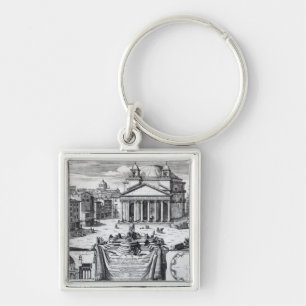 Piazzadella Rotonda med en beskåda av pantheonen Fyrkantig Silverfärgad Nyckelring