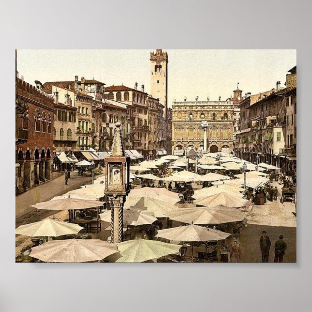 Piazzi delle Erbe, Verona, Italien Classic Photoch Poster (Framsidan)